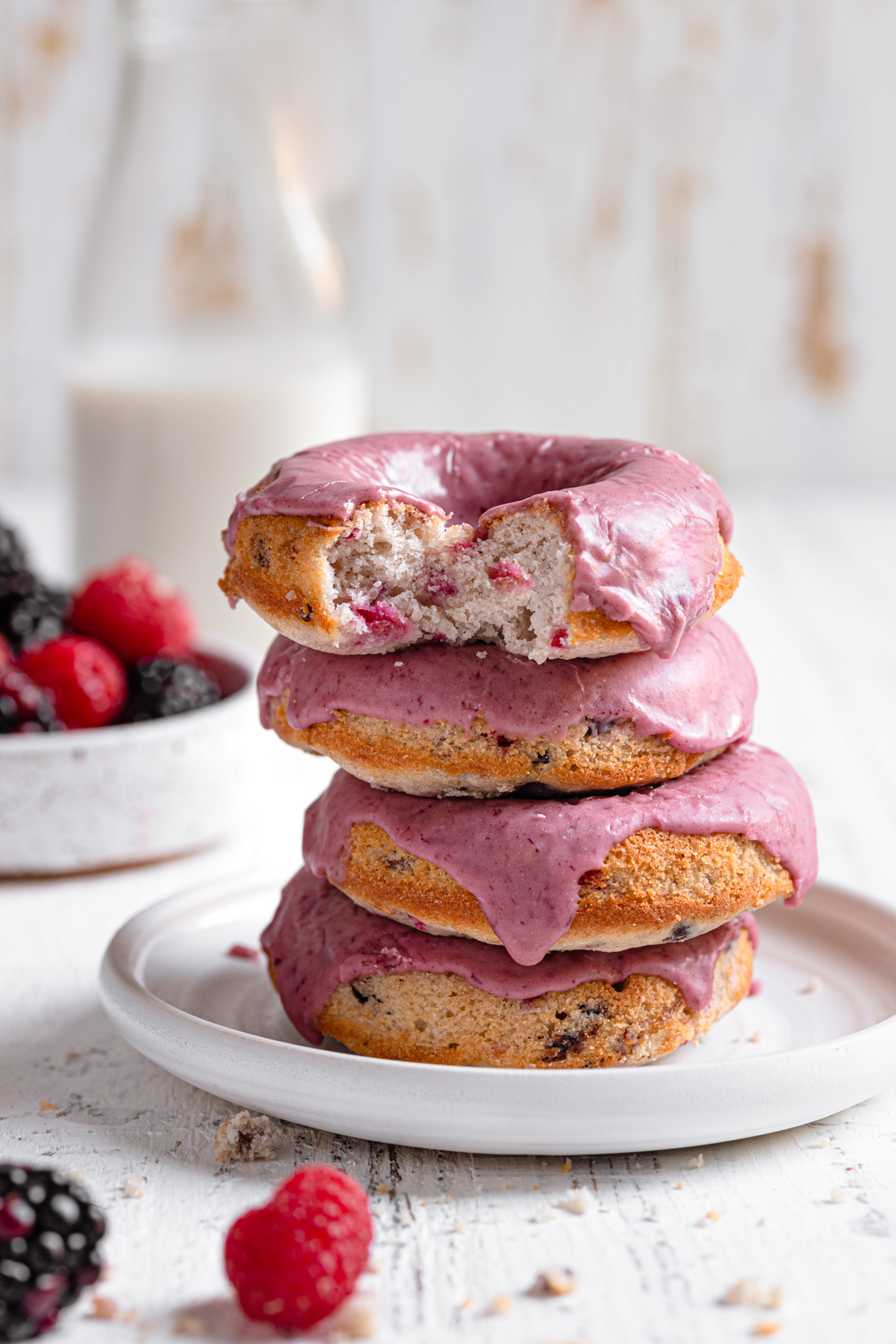 Raspberry & Blackberry Baked Donuts with Glaze