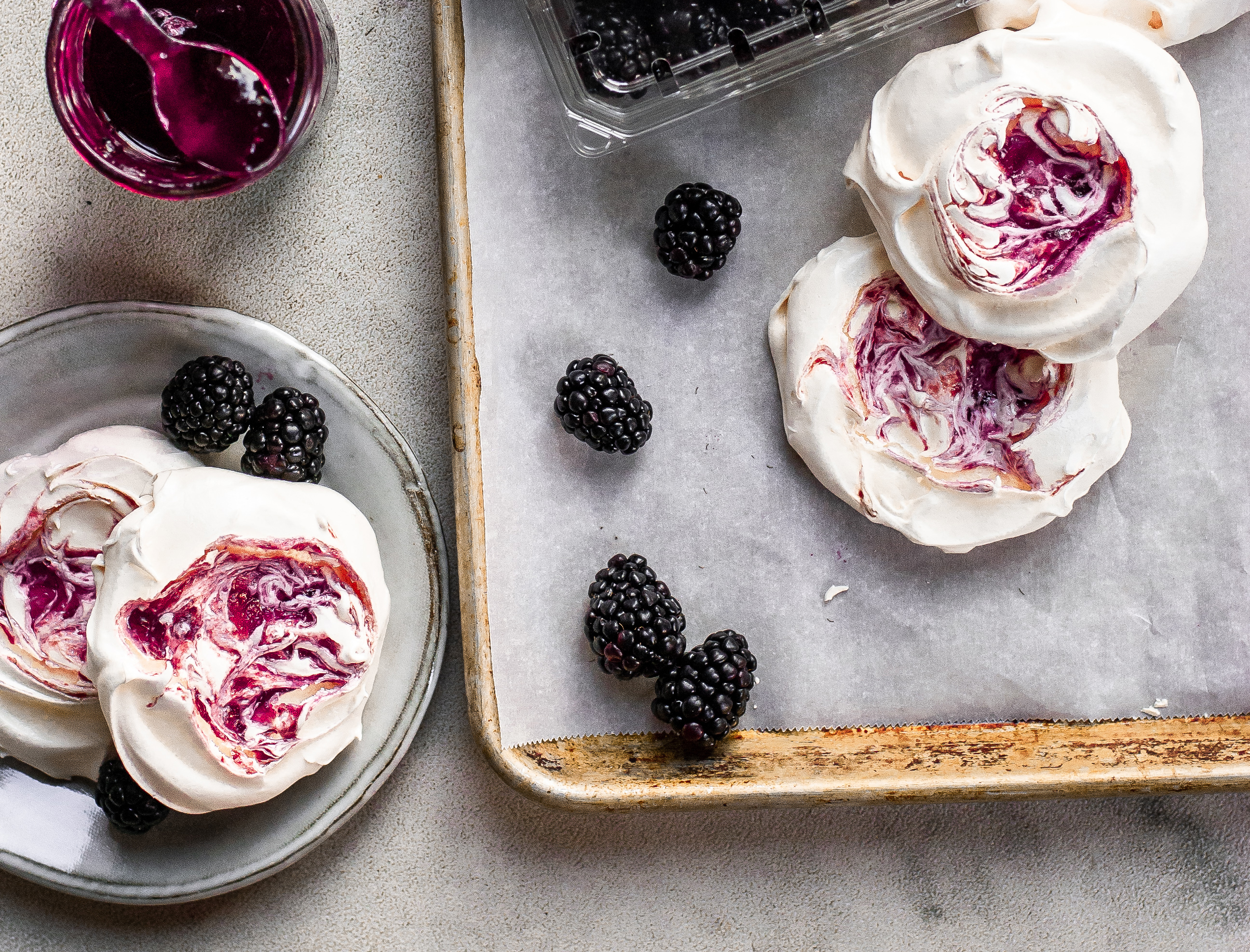 Meringue Cookies Swirled with Blackberry Jam