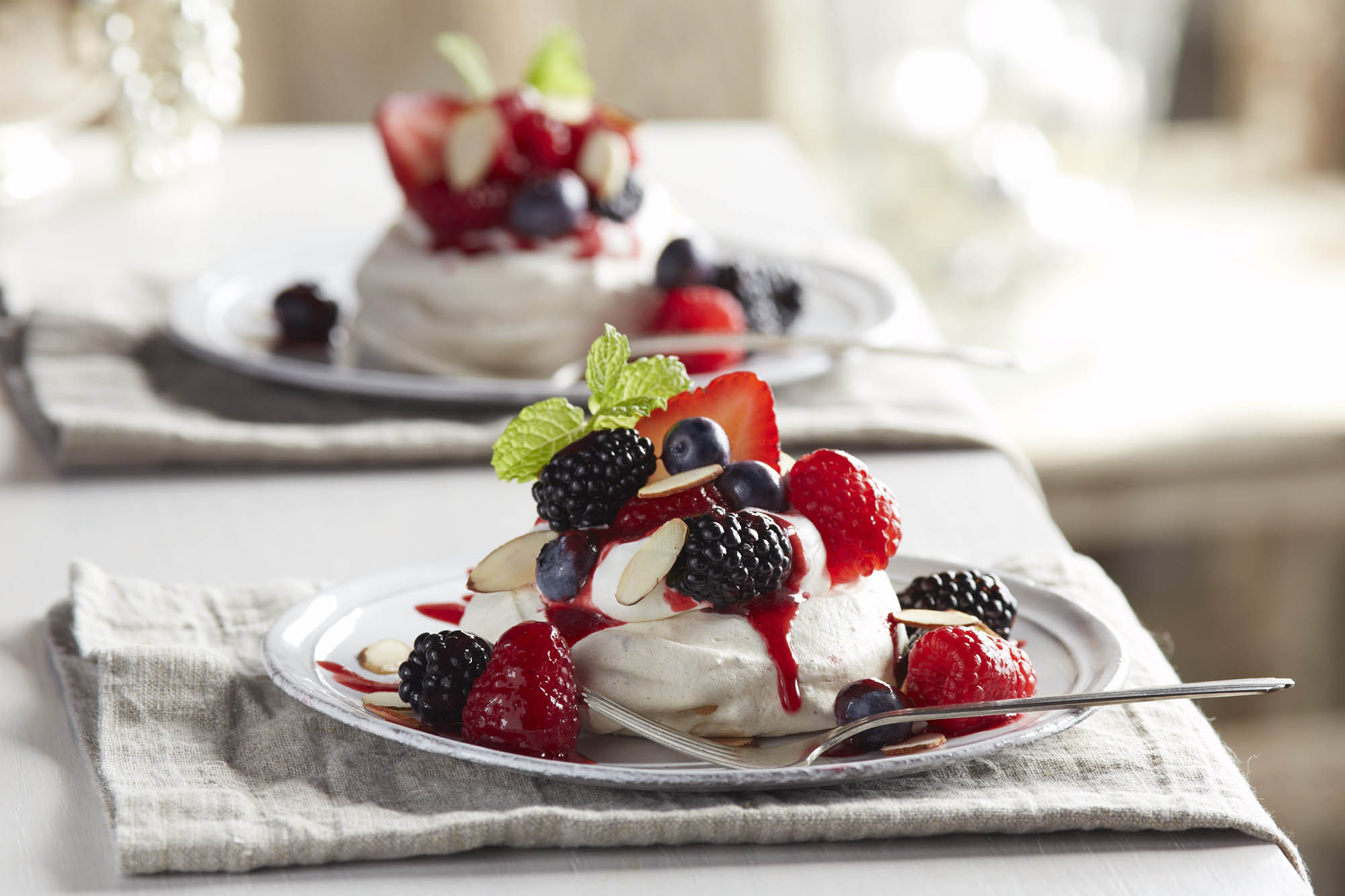 Mixed Berry Almond Meringues