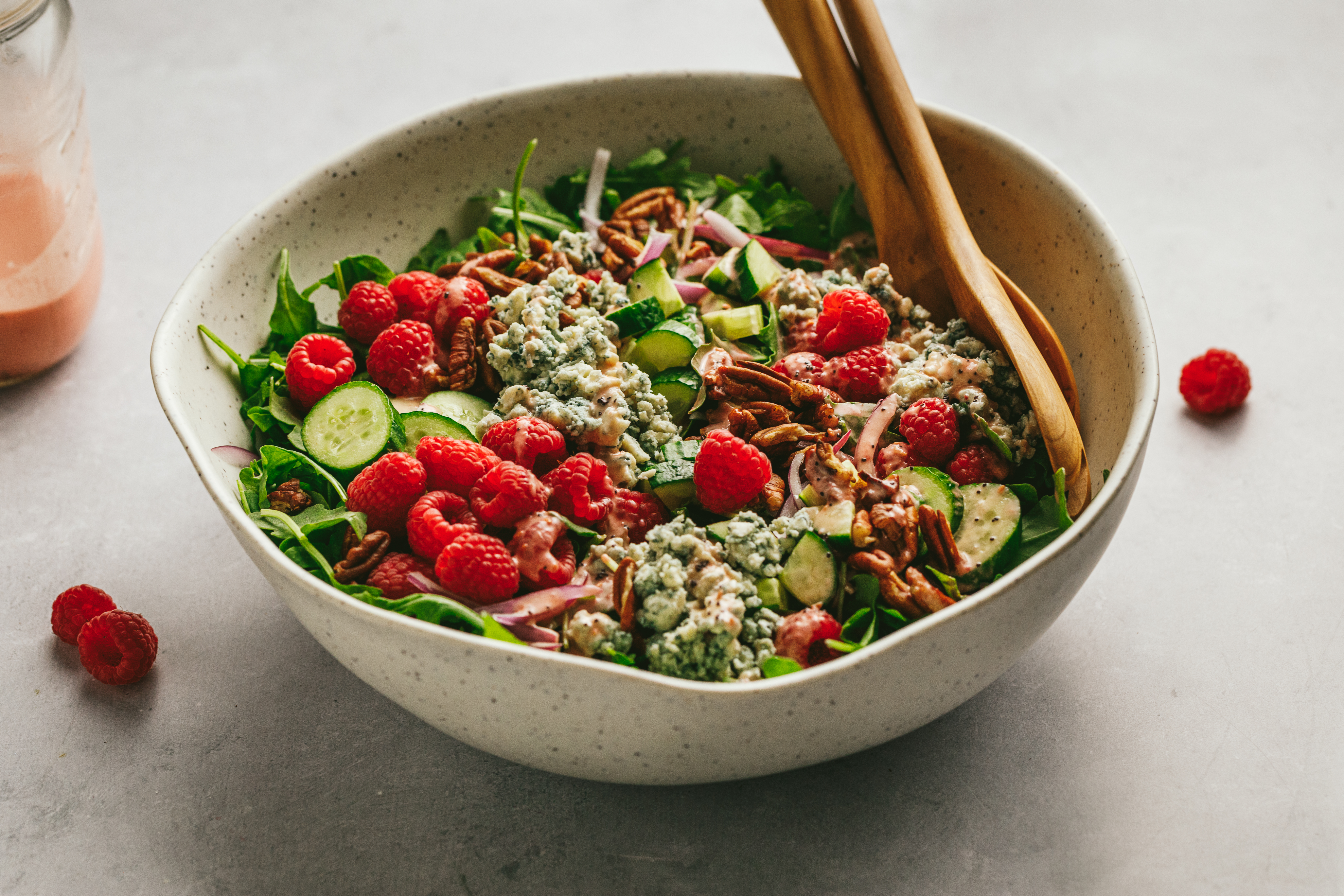 Raspberry Arugula Salad with Creamy Raspberry Poppy Seed Dressing