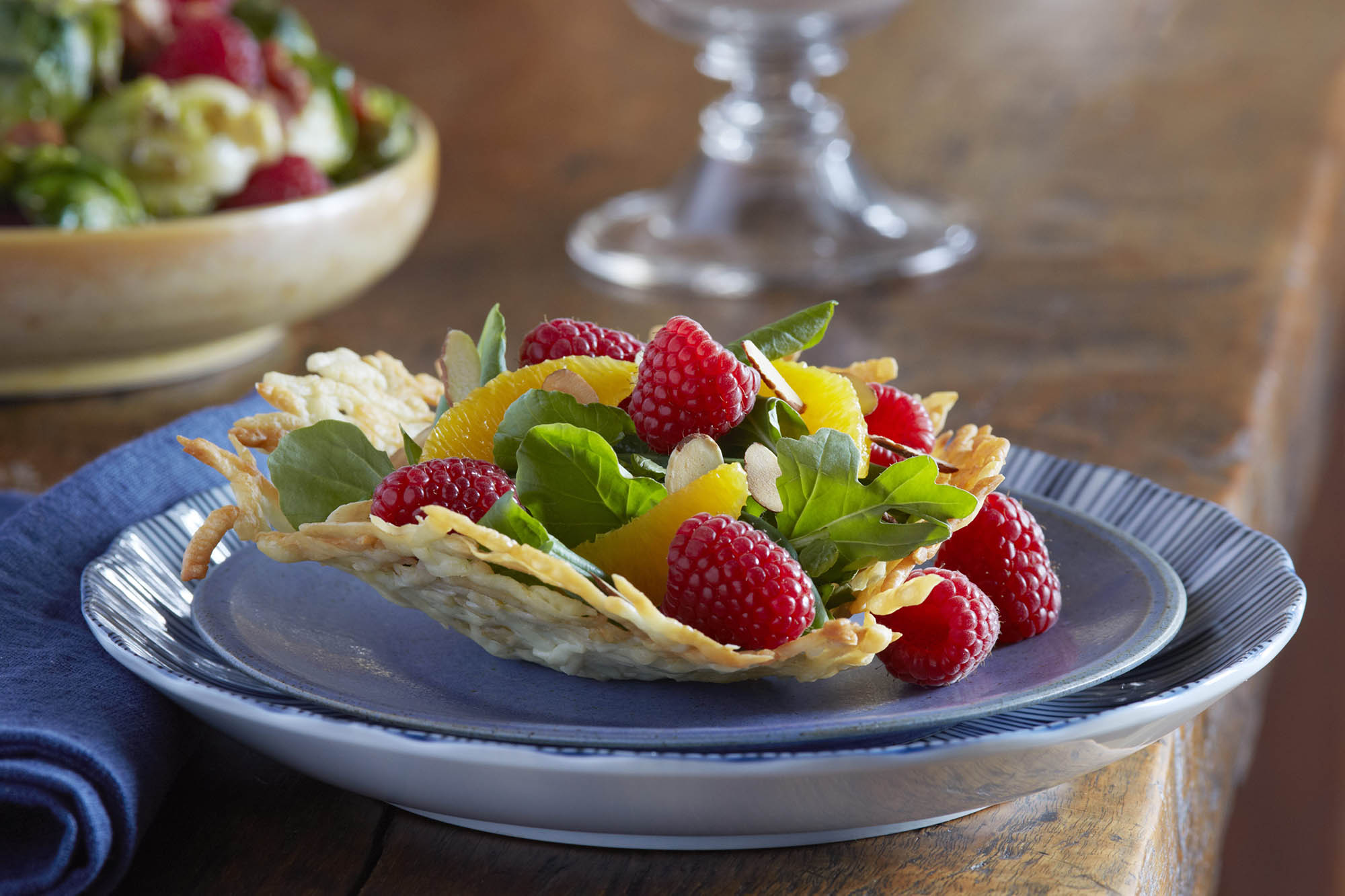 Raspberry Arugula Salad in Romano Cheese Bowl