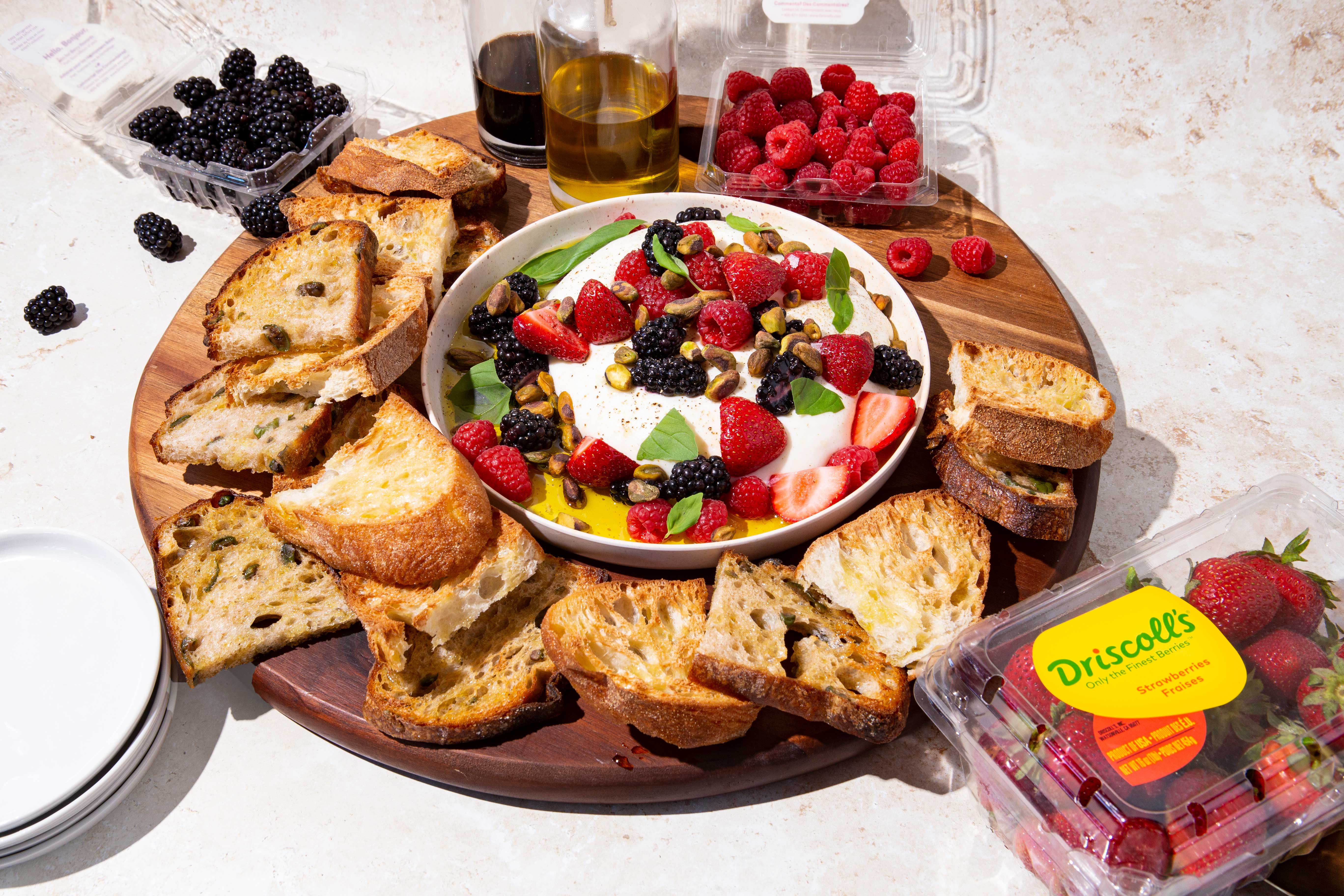 Mixed Summer Berries and Burrata Crostini