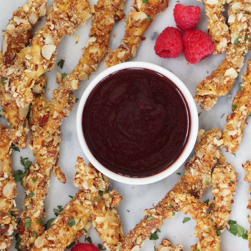 Chicken fries with raspberry sauce